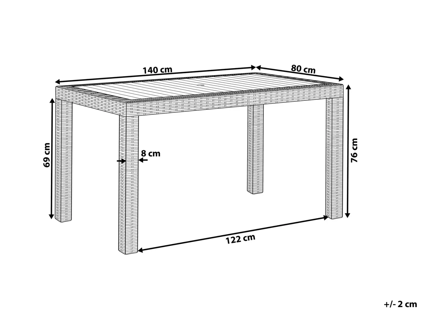 Stół ogrodowy FOSSANO 140 cm 80 cm Jasnoszary