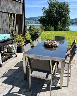 Stół ogrodowy GROSSETO 220 cm 100 cm Polerowany Granit Czarny