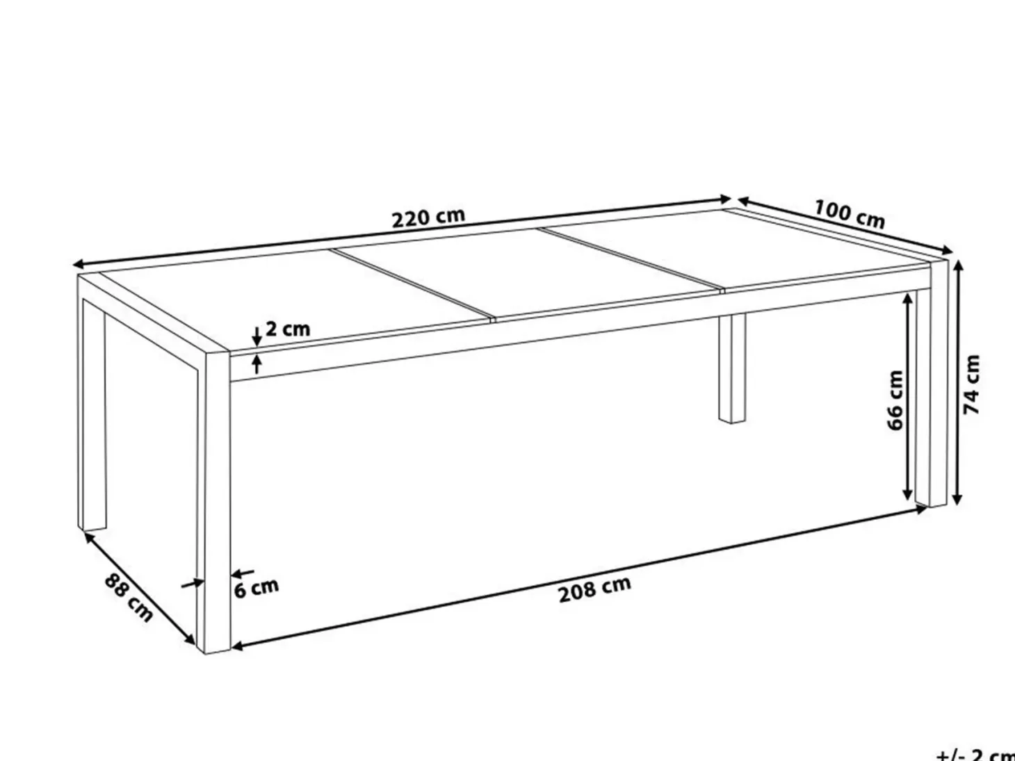 Stół ogrodowy GROSSETO 220 cm 100 cm Szkło tłuczone Przezroczysty