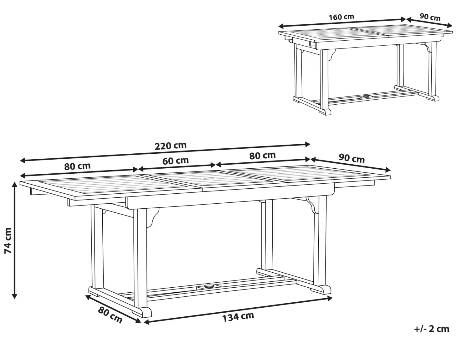 Stół ogrodowy rozkładany JAVA 160/220 cm 90 cm Drewno akacjowe Jasnobrązowy