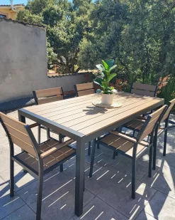 Stół ogrodowy VERNIO 180 cm 90 cm Metal Brązowy/ czarny