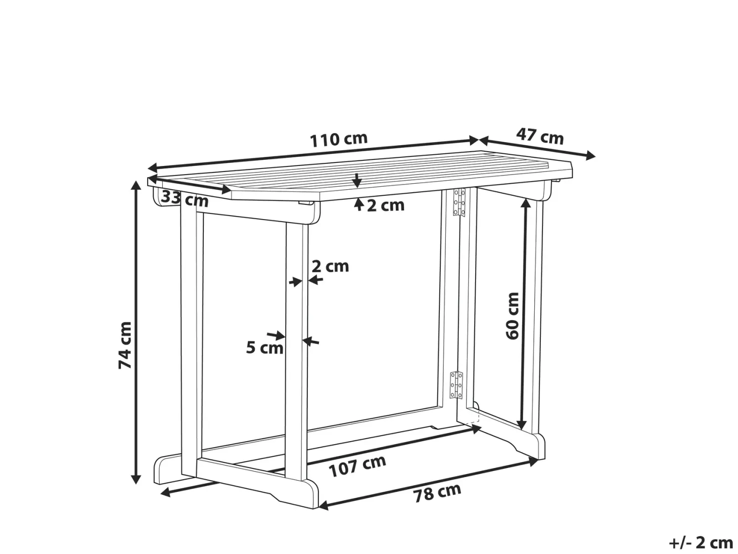 Stolik balkonowy TREIA 110 cm 47 cm Drewno akacjowe Brązowy