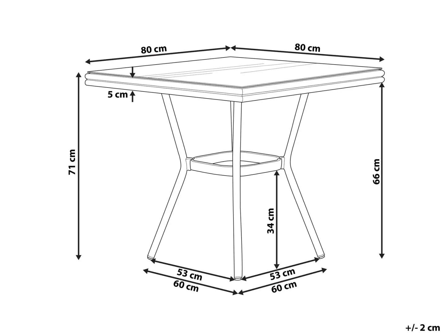 Stolik bistro CASPRI 80 cm 80 cm Szkło Czarny/ biały