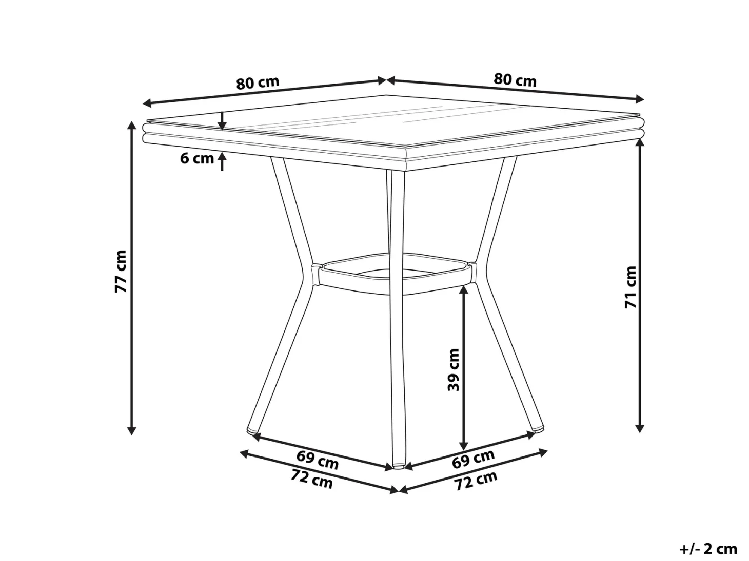 Stolik bistro CASPRI 80 cm 80 cm Technorattan Niebieski/ biały