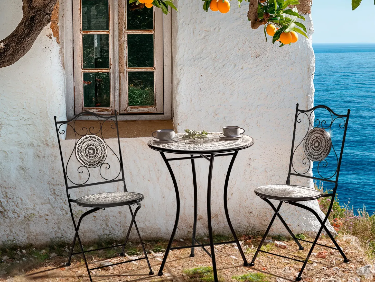 Stolik bistro COMISO 60 cm 60 cm Metal Czarny/ biały