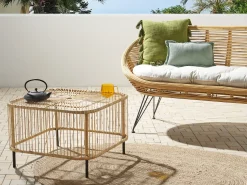 Stolik kawowy ogrodowy CESENATICO 67 cm 67 cm Rattan Naturalny
