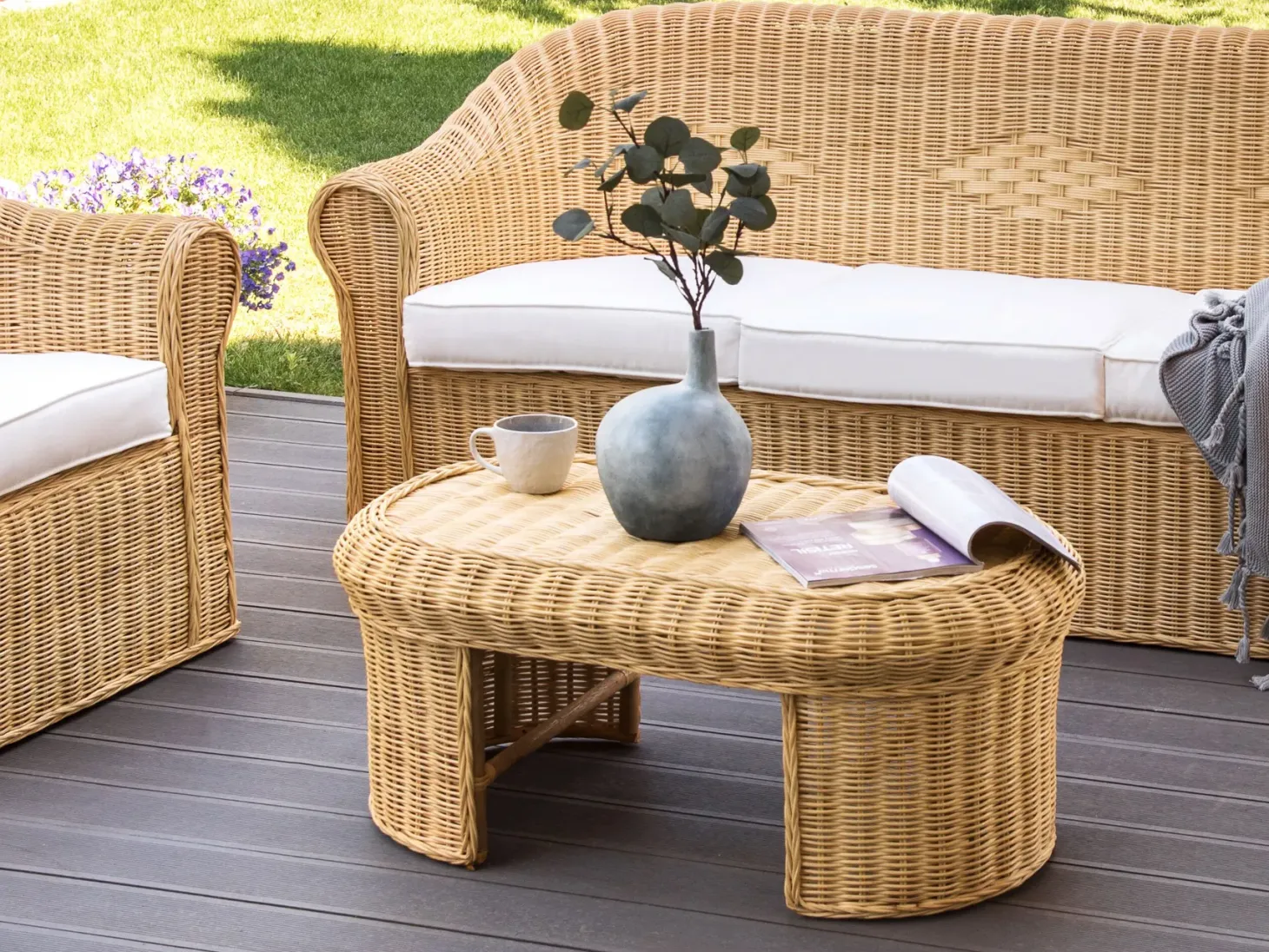 Stolik kawowy ogrodowy LIVADEIA 60 cm 96 cm Rattan Naturalny