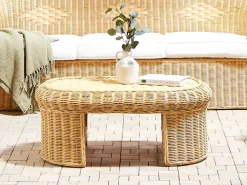 Stolik kawowy ogrodowy LIVADEIA 60 cm 96 cm Rattan Naturalny