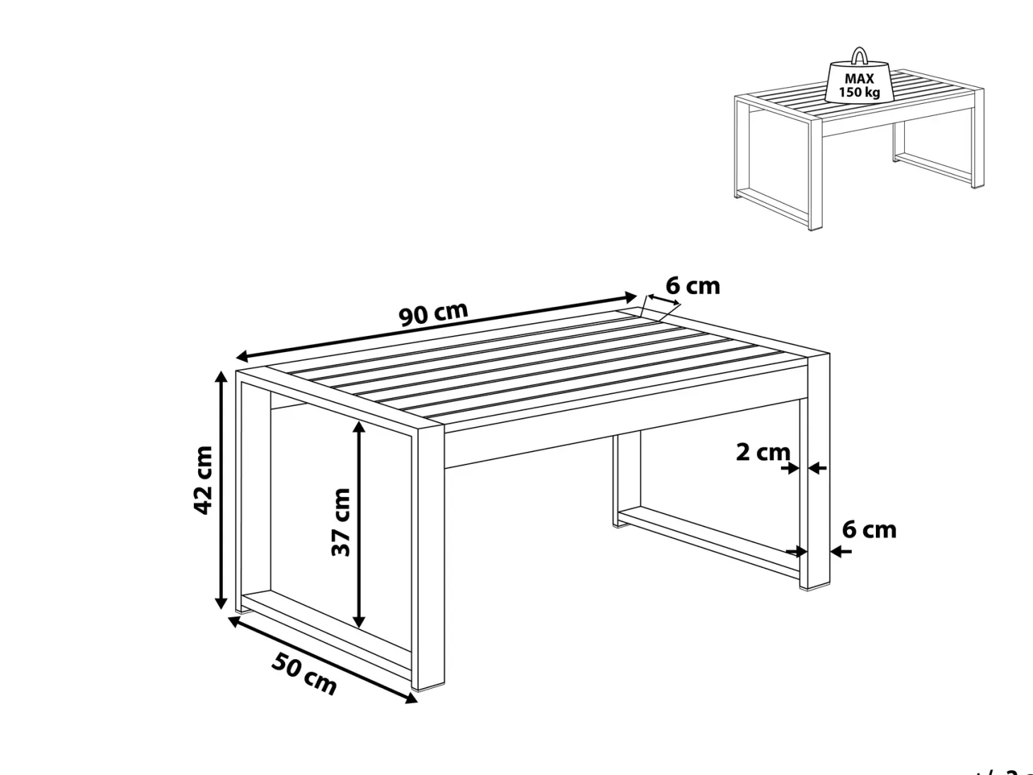Stolik kawowy ogrodowy SALERNO 90 cm 50 cm Metal Jasnoszary