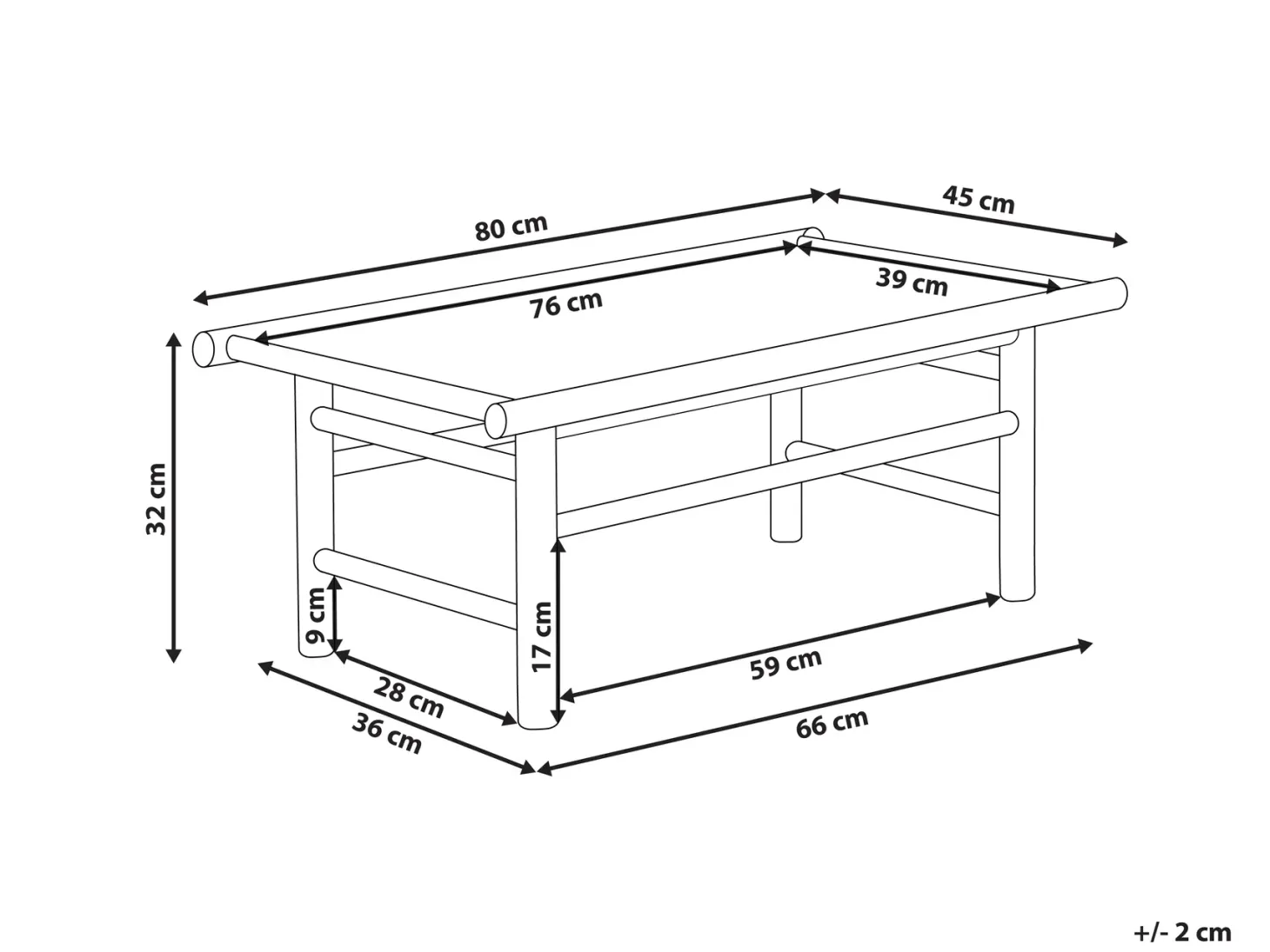 Stolik kawowy ogrodowy TODI 45 cm 80 cm Bambus Brązowy