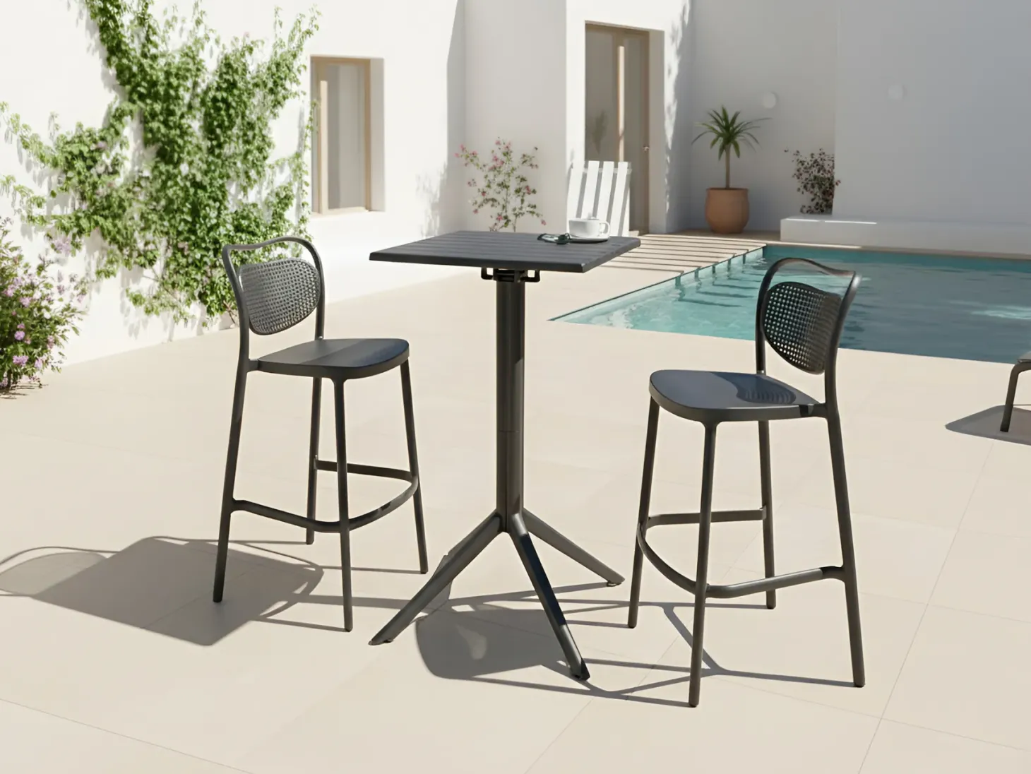 Stolik ogrodowy barowy LEMNOS 60 cm 60 cm Czarny