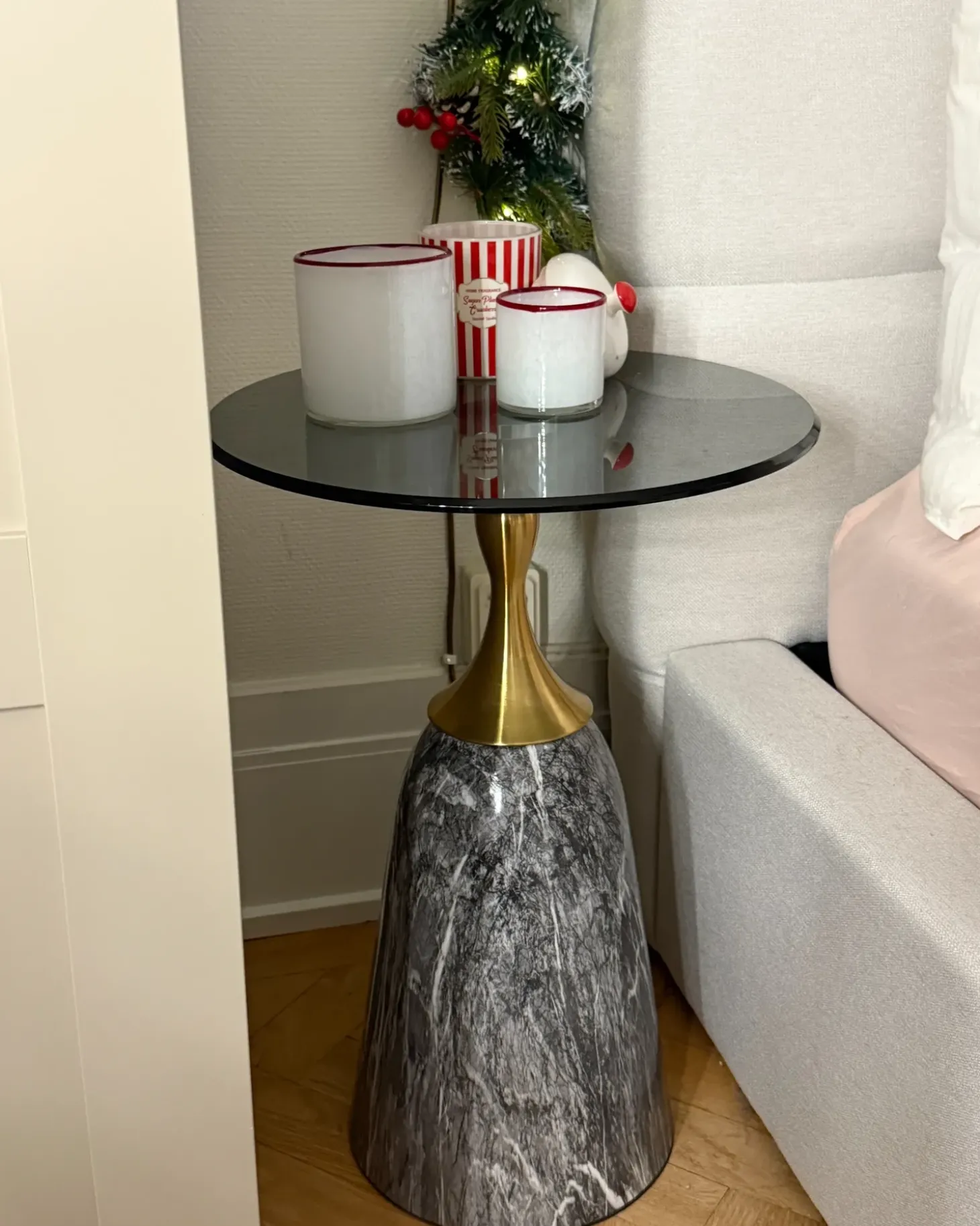 Discount Stolik pomocniczy CARTER Szkło hartowane Szary marmur Wszystkie Stoły|Wszystkie Stoły