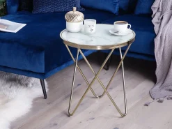 Discount MERIDIAN Szkło hartowane Marmur/ złoty Wszystkie Stoły|Wszystkie Stoły