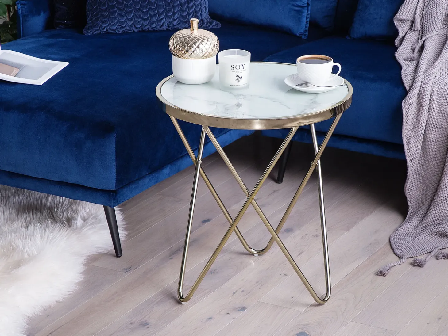 Discount MERIDIAN Szkło hartowane Marmur/ złoty Wszystkie Stoły|Wszystkie Stoły