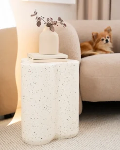 Stolik pomocniczy TELLARO 32 cm 37 cm Efekt lastryko Złamana biel