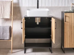 Best Szafka łazienkowa pod umywalkę MISCANTI Bambus 60 cm Jasnobrązowy Wszystko Do Przechowywania W Łazience|Szafki Pod Umywalkę