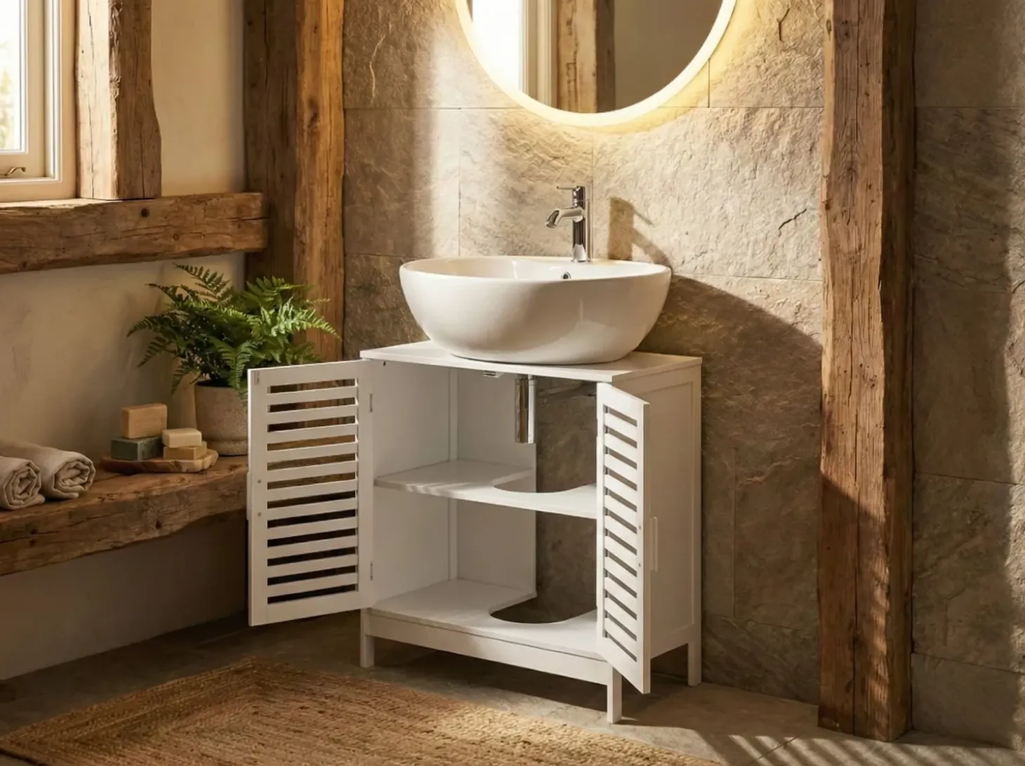 New Szafka łazienkowa pod umywalkę MISSOULA Bambus 60 cm Wszystko Do Przechowywania W Łazience|Szafki Pod Umywalkę
