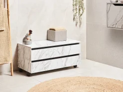 Sale Szafka łazienkowa TERESINA z kółkami 80 cm marmur Wszystko Do Przechowywania W Łazience|Szafki Łazienkowe