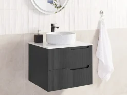 Outlet Szafka łazienkowa wisząca pod umywalkę QUINTELA 60 cm Czarny Wszystko Do Przechowywania W Łazience|Szafki Pod Umywalkę