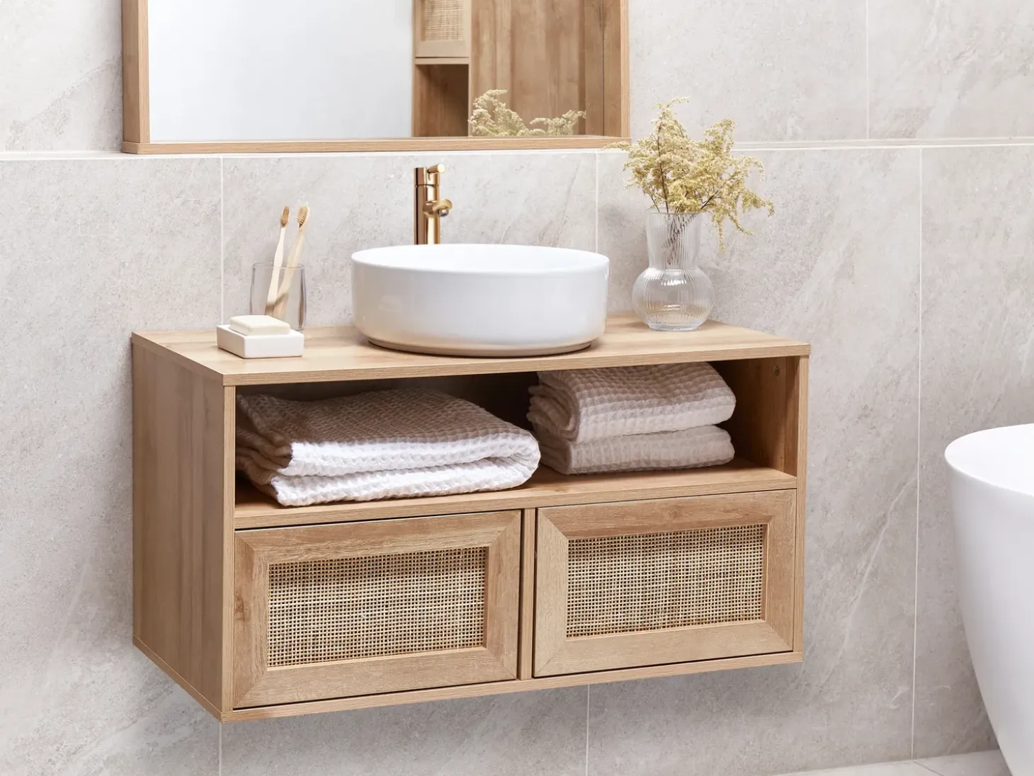 Outlet ROSELL 86 cm Jasnobrązowy Wszystko Do Przechowywania W Łazience|Szafki Pod Umywalkę