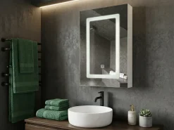 Outlet Szafka łazienkowa wisząca z lustrem LED CONDOR 40 cm 60 cm Biały Lustrzane Szafki|Wszystko Do Przechowywania W Łazience