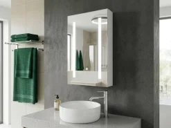New Szafka łazienkowa wisząca z lustrem LED CAMERON 40 cm 60 cm Biały Lustrzane Szafki|Wszystko Do Przechowywania W Łazience