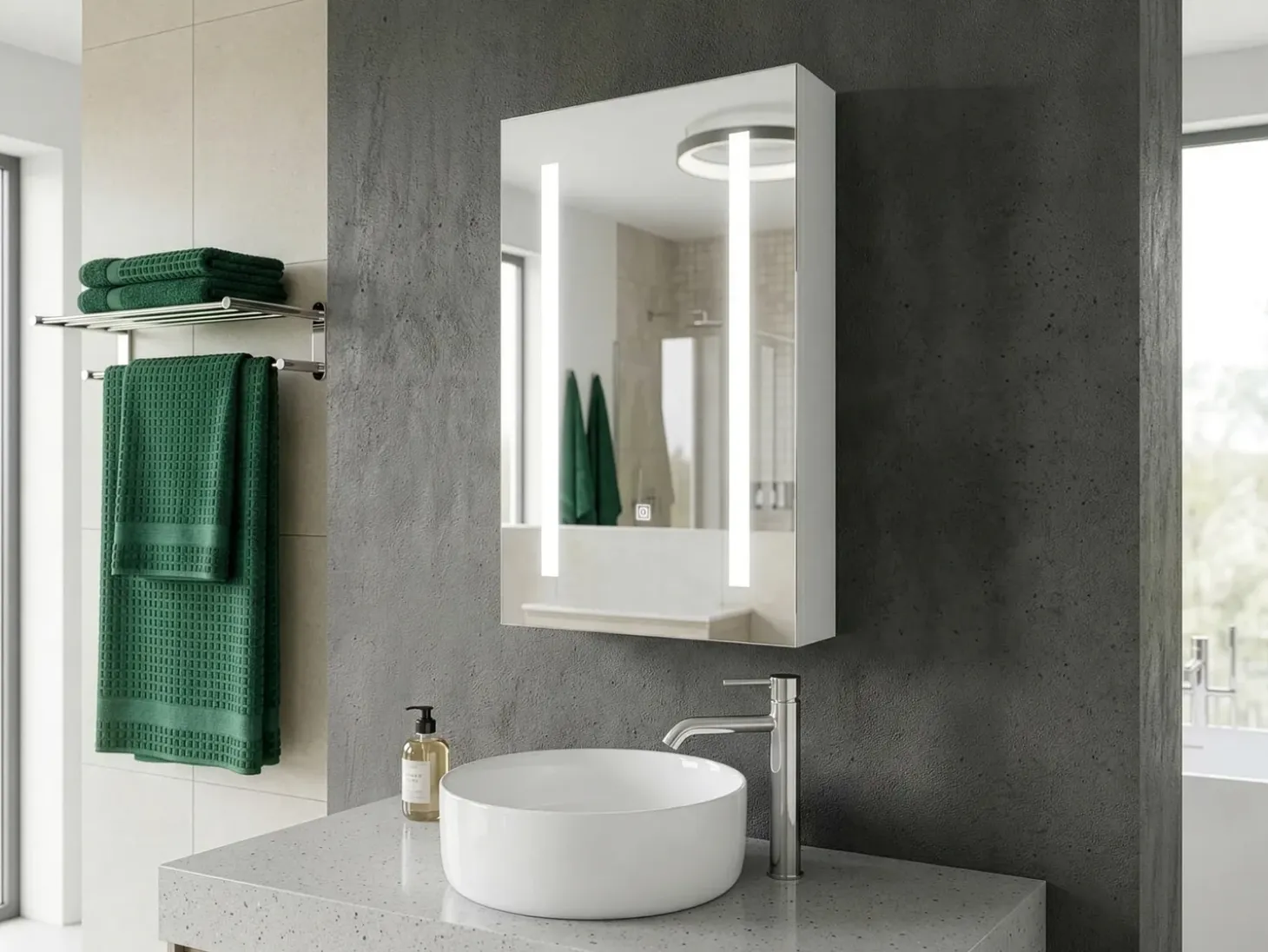 New Szafka łazienkowa wisząca z lustrem LED CAMERON 40 cm 60 cm Biały Lustrzane Szafki|Wszystko Do Przechowywania W Łazience