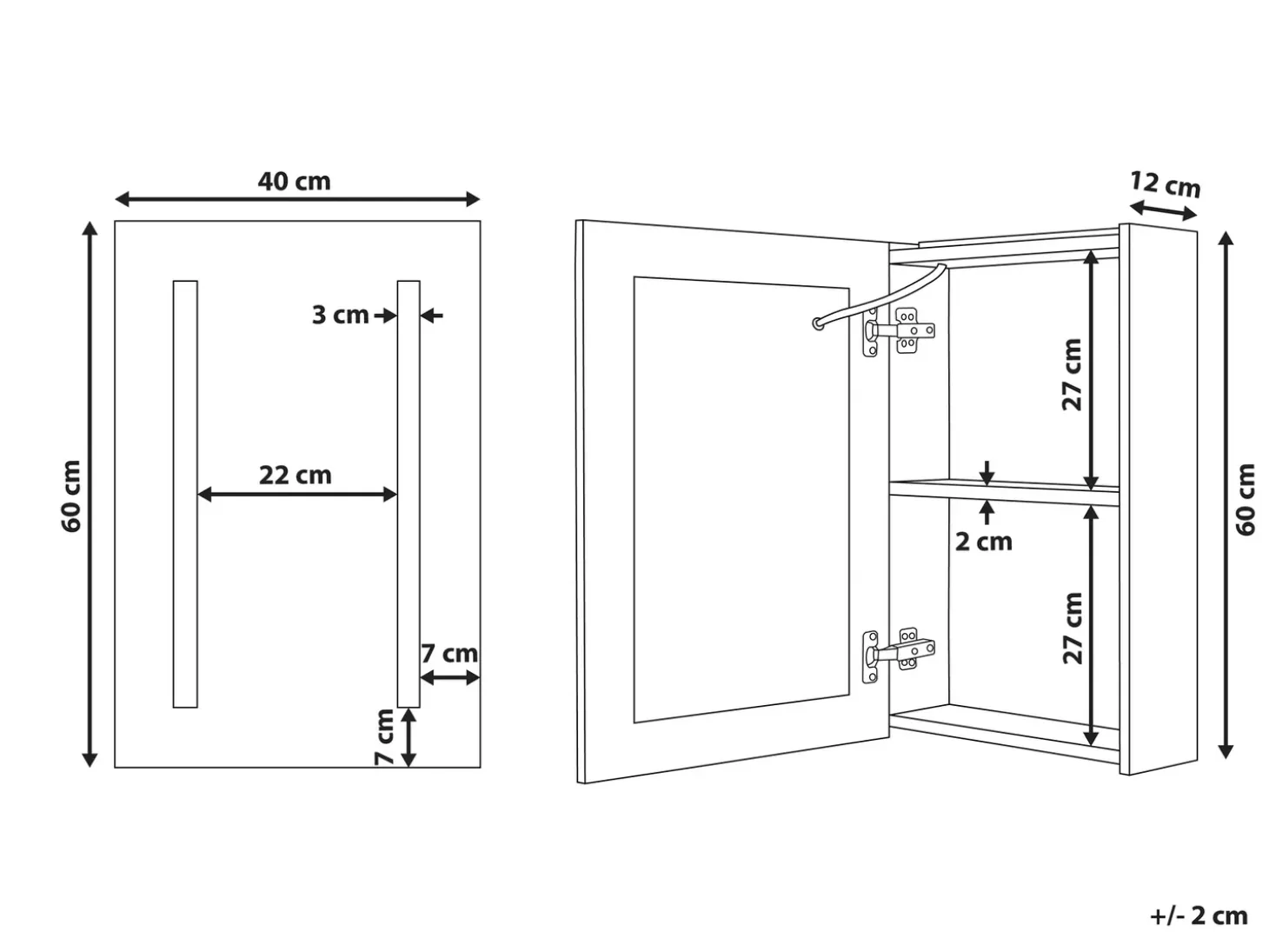 New Szafka łazienkowa wisząca z lustrem LED CAMERON 40 cm 60 cm Biały Lustrzane Szafki|Wszystko Do Przechowywania W Łazience