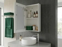 New Szafka łazienkowa wisząca z lustrem LED CAMERON 40 cm 60 cm Biały Lustrzane Szafki|Wszystko Do Przechowywania W Łazience