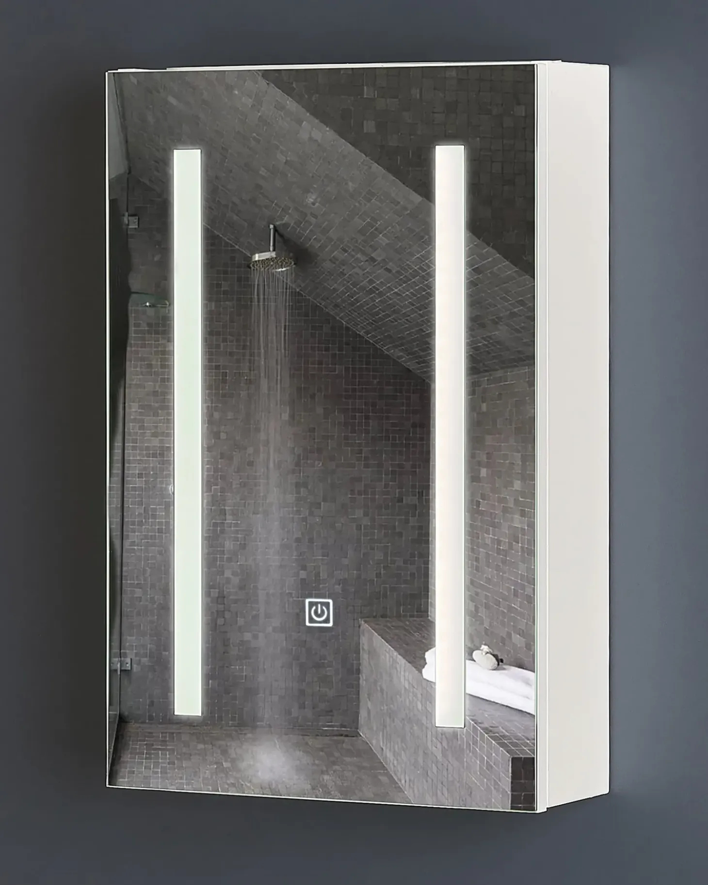 New Szafka łazienkowa wisząca z lustrem LED CAMERON 40 cm 60 cm Biały Lustrzane Szafki|Wszystko Do Przechowywania W Łazience