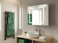 Discount Szafka łazienkowa wisząca z lustrem LED MAZARREDO 60 cm 60 cm Biały Lustrzane Szafki|Wszystko Do Przechowywania W Łazience