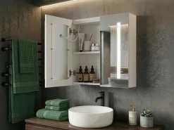 Discount Szafka łazienkowa wisząca z lustrem LED CHABUNCO 60 cm 60 cm Biały Lustrzane Szafki|Wszystko Do Przechowywania W Łazience