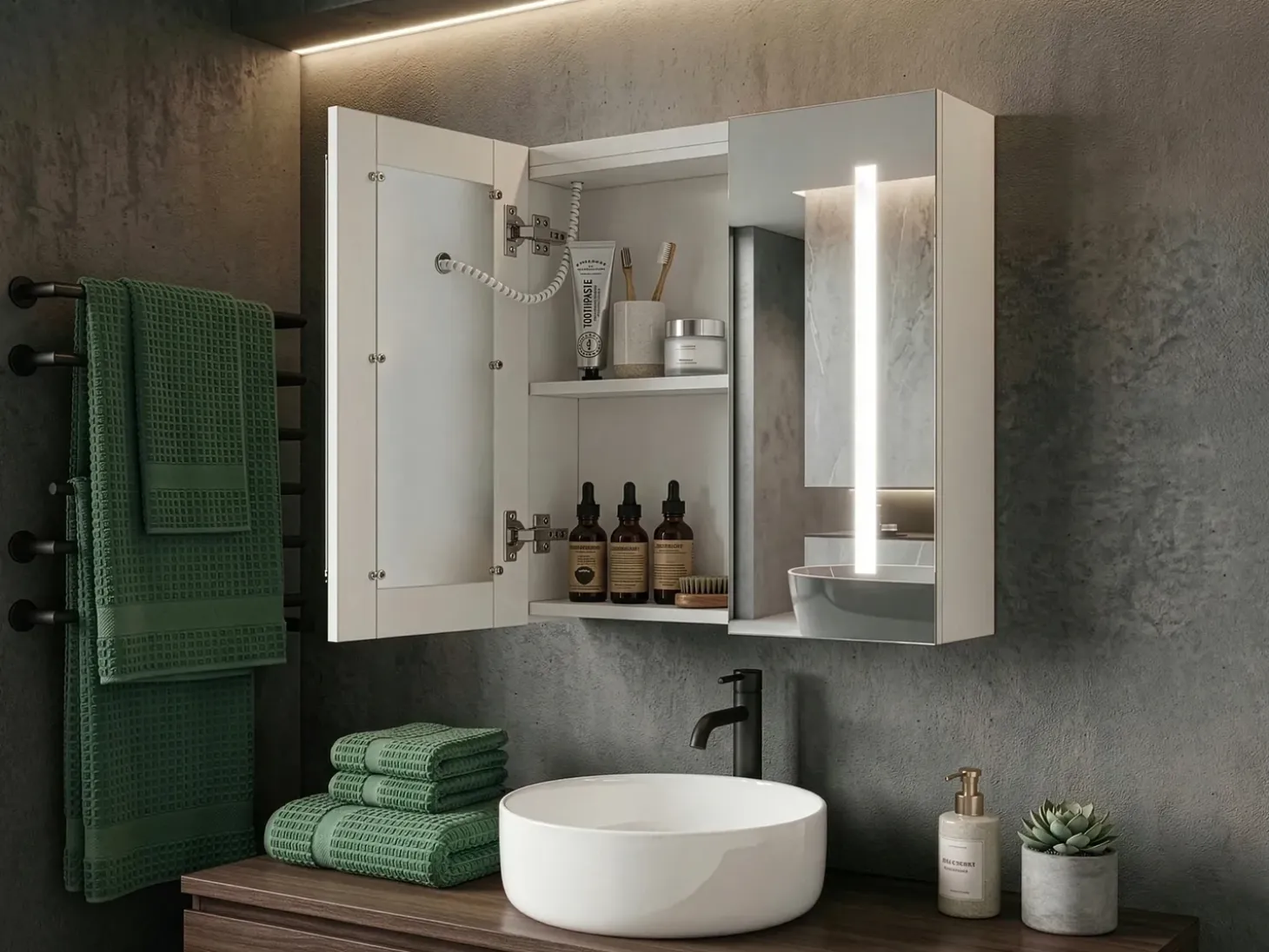 Discount Szafka łazienkowa wisząca z lustrem LED CHABUNCO 60 cm 60 cm Biały Lustrzane Szafki|Wszystko Do Przechowywania W Łazience
