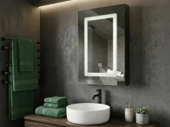 Szafka łazienkowa wisząca z lustrem LED CONDOR 40 cm 60 cm Czarny Lustrzane Szafki|Wszystko Do Przechowywania W Łazience