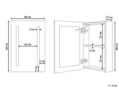 New Szafka łazienkowa wisząca z lustrem LED CAMERON 40 cm 60 cm Czarny Lustrzane Szafki|Wszystko Do Przechowywania W Łazience