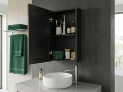 New Szafka łazienkowa wisząca z lustrem LED CAMERON 40 cm 60 cm Czarny Lustrzane Szafki|Wszystko Do Przechowywania W Łazience