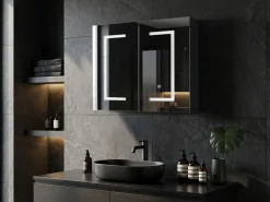 Outlet Szafka łazienkowa wisząca z lustrem LED MAZARREDO 60 cm 60 cm Czarny Lustrzane Szafki|Wszystko Do Przechowywania W Łazience