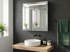 Hot Szafka łazienkowa wisząca z lustrem LED JARAMILLO 60 cm 60 cm Czarny Lustrzane Szafki|Wszystko Do Przechowywania W Łazience