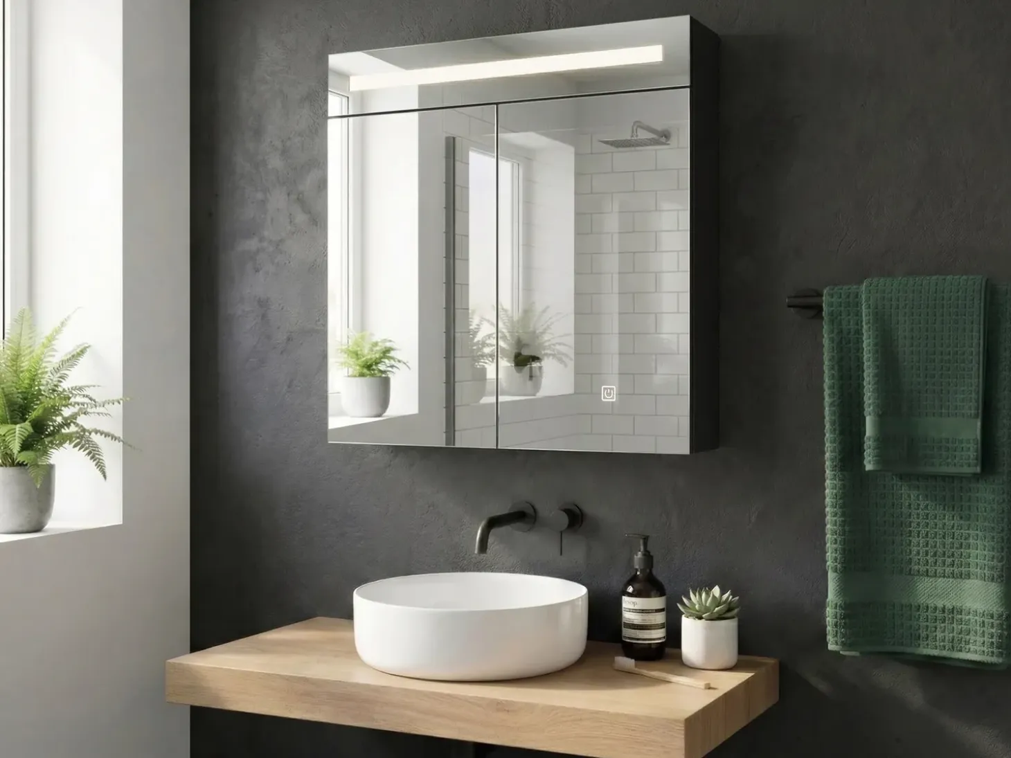 Hot Szafka łazienkowa wisząca z lustrem LED JARAMILLO 60 cm 60 cm Czarny Lustrzane Szafki|Wszystko Do Przechowywania W Łazience
