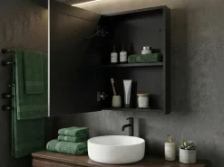 Outlet Szafka łazienkowa wisząca z lustrem LED MALASPINA 40 cm 60 cm Czarny Lustrzane Szafki|Wszystko Do Przechowywania W Łazience