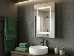 Outlet Szafka łazienkowa wisząca z lustrem LED MALASPINA 40 cm 60 cm Czarny Lustrzane Szafki|Wszystko Do Przechowywania W Łazience