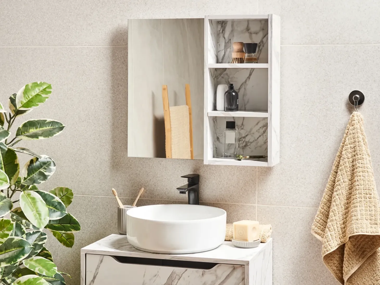 Sale Szafka łazienkowa wisząca z lustrem JOINVILLE 60 cm 54 cm marmur Lustrzane Szafki|Wszystko Do Przechowywania W Łazience