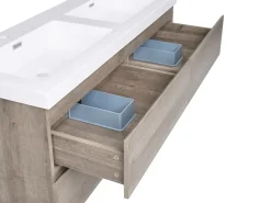 Outlet Szafka łazienkowa wisząca z podwójną umywalką VIEDMA Beżowoszary Wszystko Do Przechowywania W Łazience|Szafki Pod Umywalkę