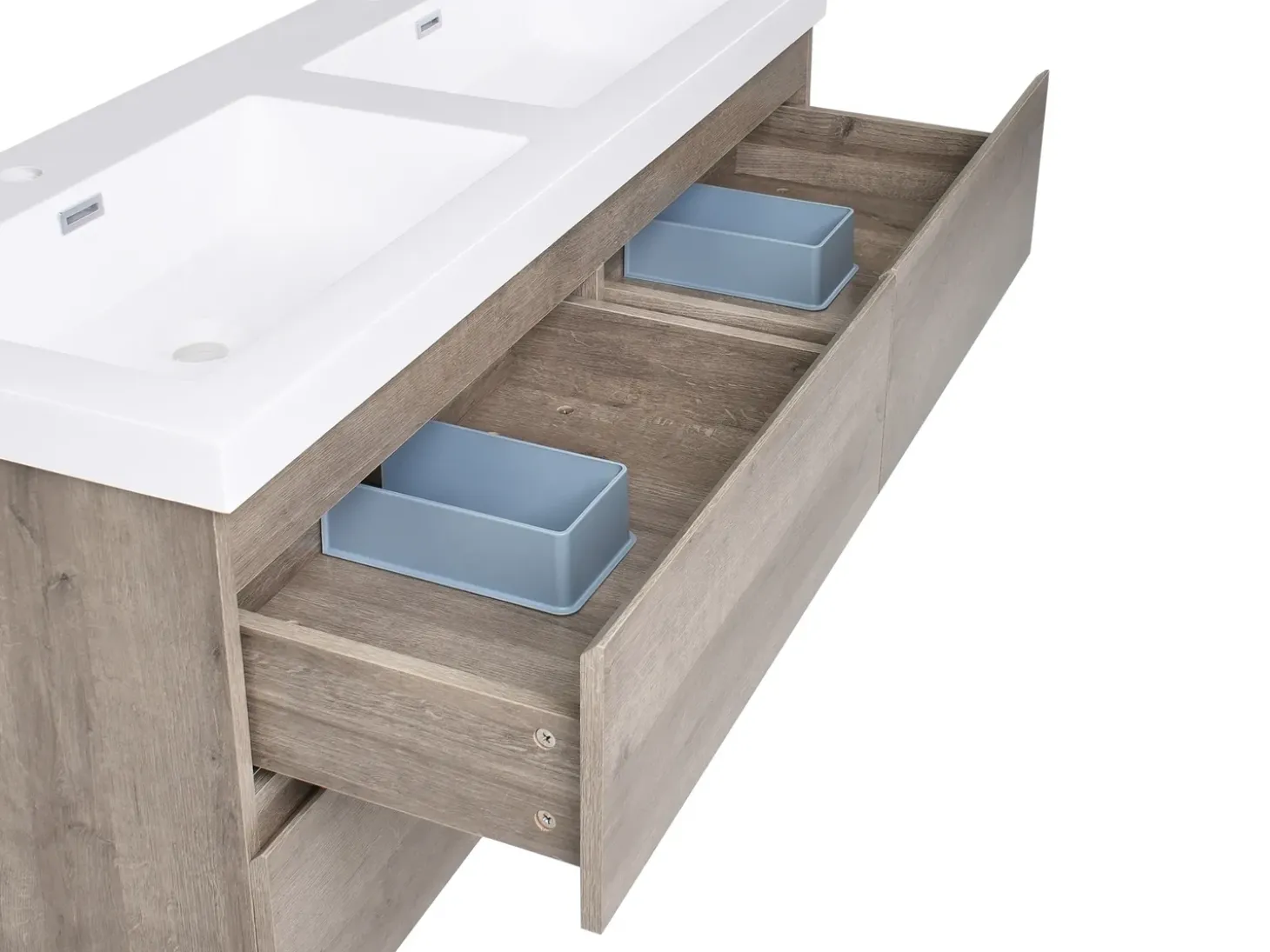 Outlet Szafka łazienkowa wisząca z podwójną umywalką VIEDMA Beżowoszary Wszystko Do Przechowywania W Łazience|Szafki Pod Umywalkę