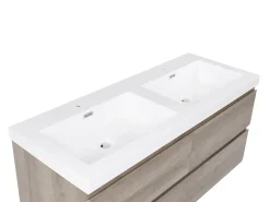 Outlet Szafka łazienkowa wisząca z podwójną umywalką VIEDMA Beżowoszary Wszystko Do Przechowywania W Łazience|Szafki Pod Umywalkę