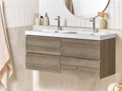 Outlet Szafka łazienkowa wisząca z podwójną umywalką VIEDMA Beżowoszary Wszystko Do Przechowywania W Łazience|Szafki Pod Umywalkę