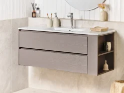 Hot Szafka łazienkowa wisząca z umywalką MANCORA Beżowoszary Wszystko Do Przechowywania W Łazience|Szafki Pod Umywalkę