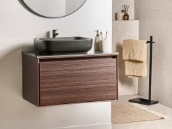 Outlet Szafka łazienkowa wisząca z umywalką ARICA Ciemnobrązowy Wszystko Do Przechowywania W Łazience|Szafki Pod Umywalkę