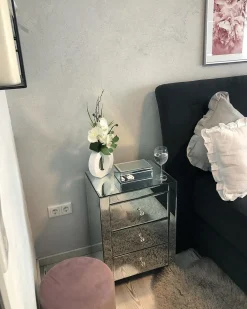 Outlet Szafka nocna 3 szuflady LORRIS Szkło Lustrzany Wszystkie Stoły|Wszystkie Stoły