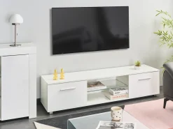 Clearance Szafka RTV LED BANFF Biały Szafki Rtv|Wszystko Do Przechowywania